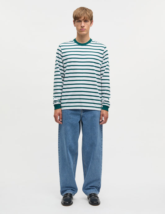 Cotton Jersey Stripe Frode Tee LS, Deep Sea/White