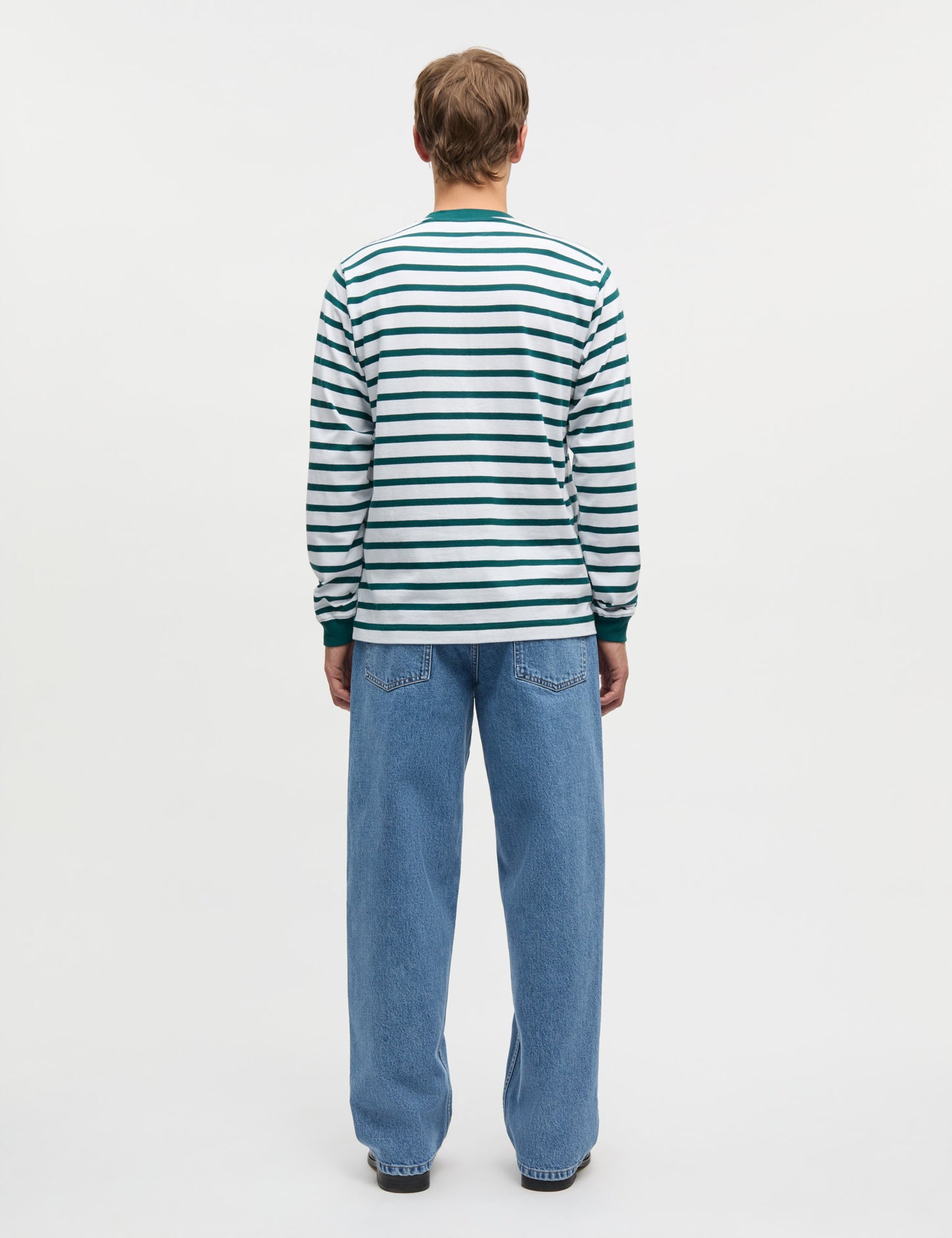 Cotton Jersey Stripe Frode Tee LS, Deep Sea/White