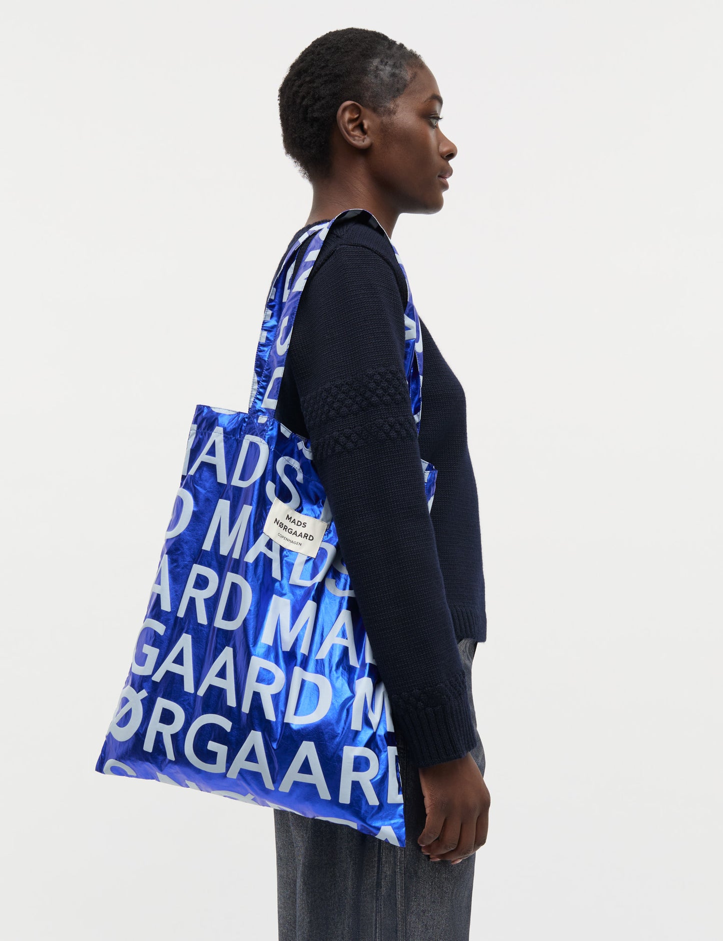 Sacky Metallic Atoma AOP Bag, Blue