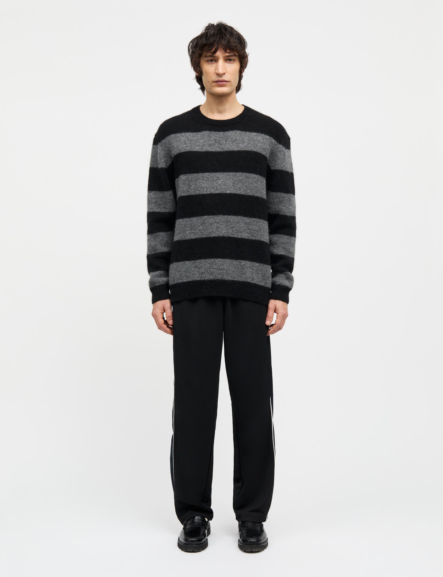 Alpaca Vilhelm Stripe Knit, Black/Asphalt