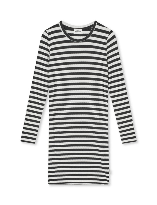 5x5 Classic Stripe Dubina Short Dress, Black/Vanilla Ice