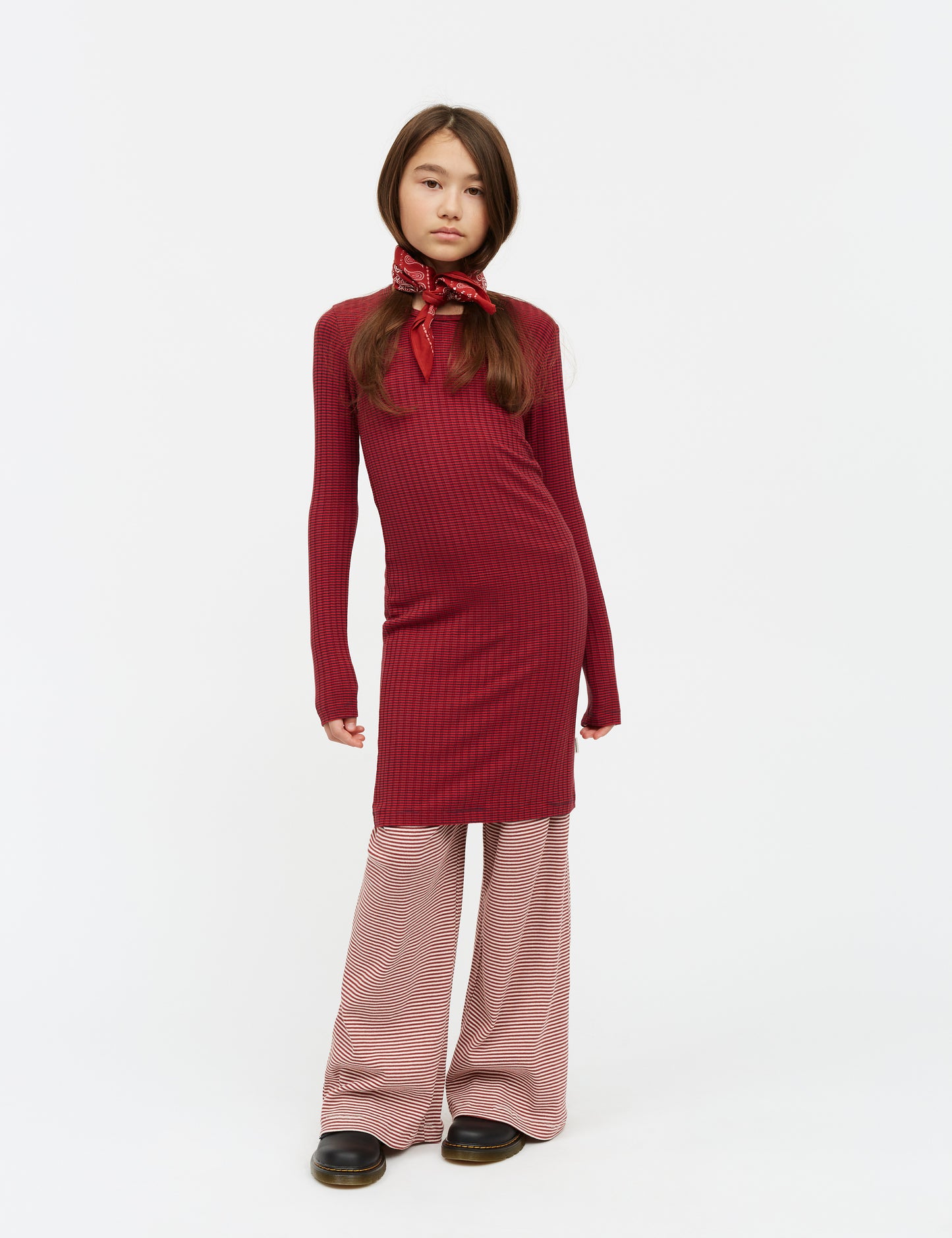 5x5 Classic Stripe Dubina Short Dress, Parisian Night/High Risk Red