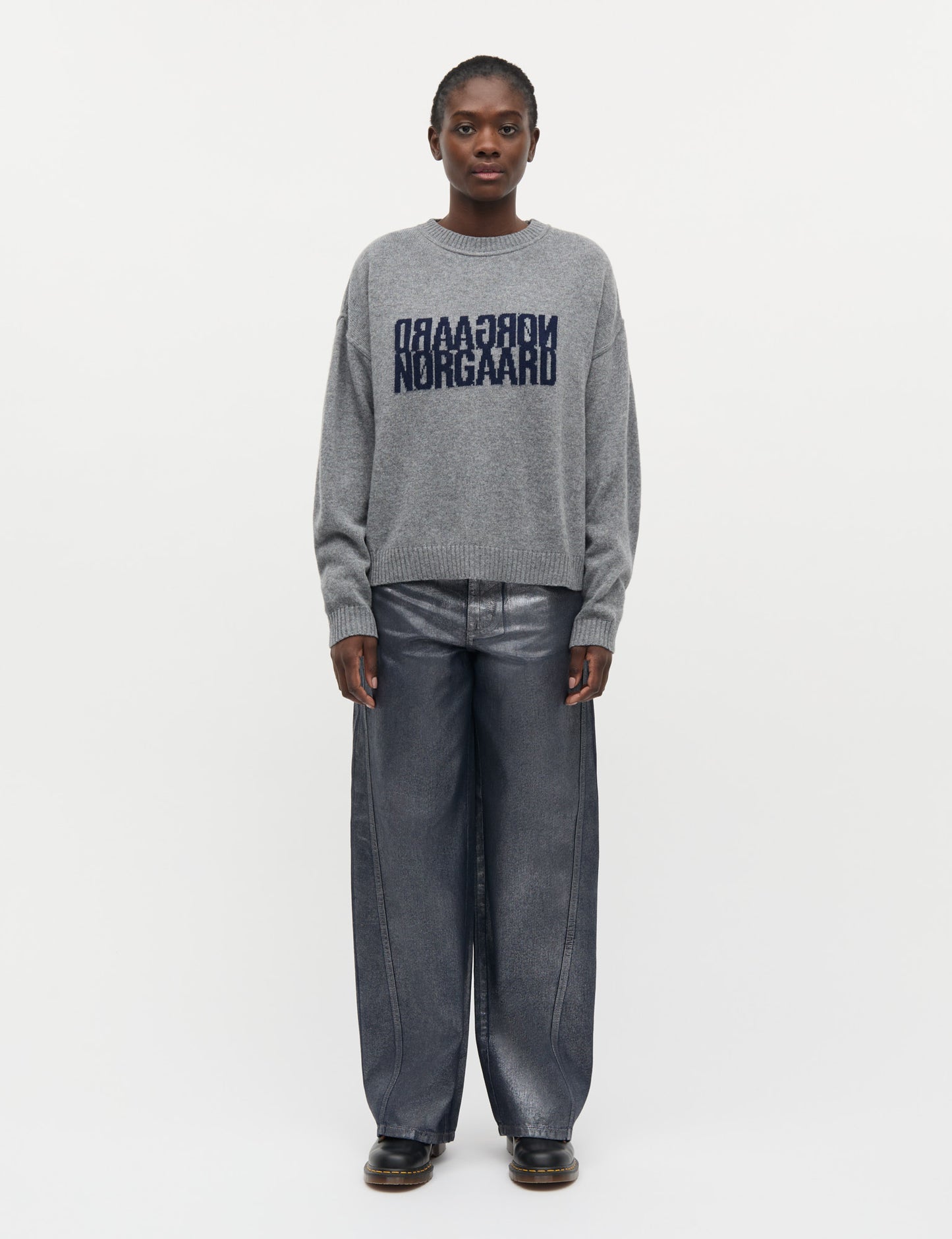 Yota Knit Tilona Sweater, Mid Grey Melange/Parisian Nigh