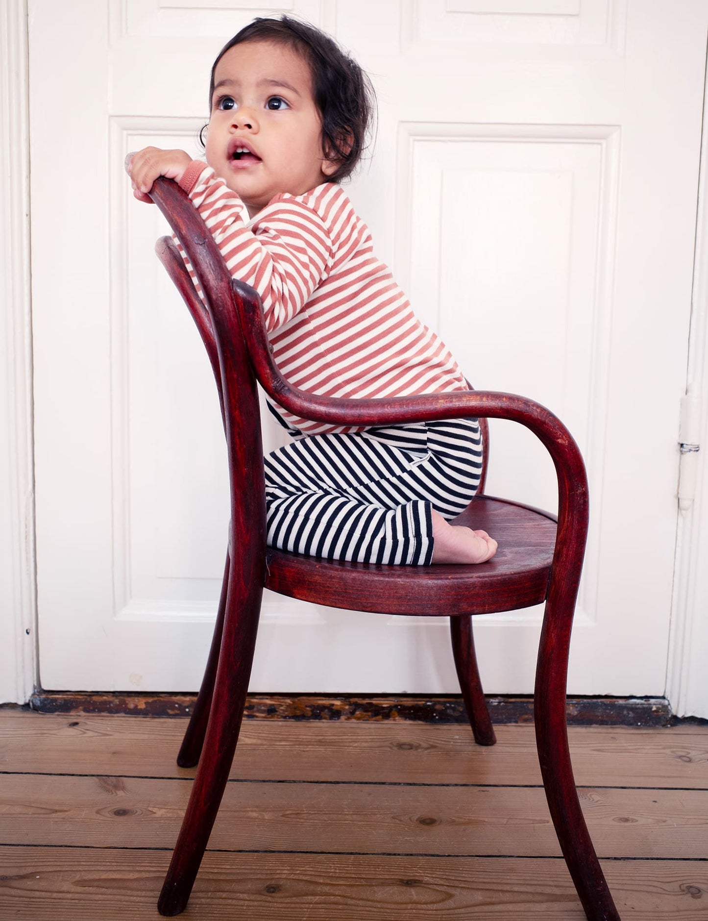 Soft Duo Striped Pumini Leggins, Black/Vanilla Ice