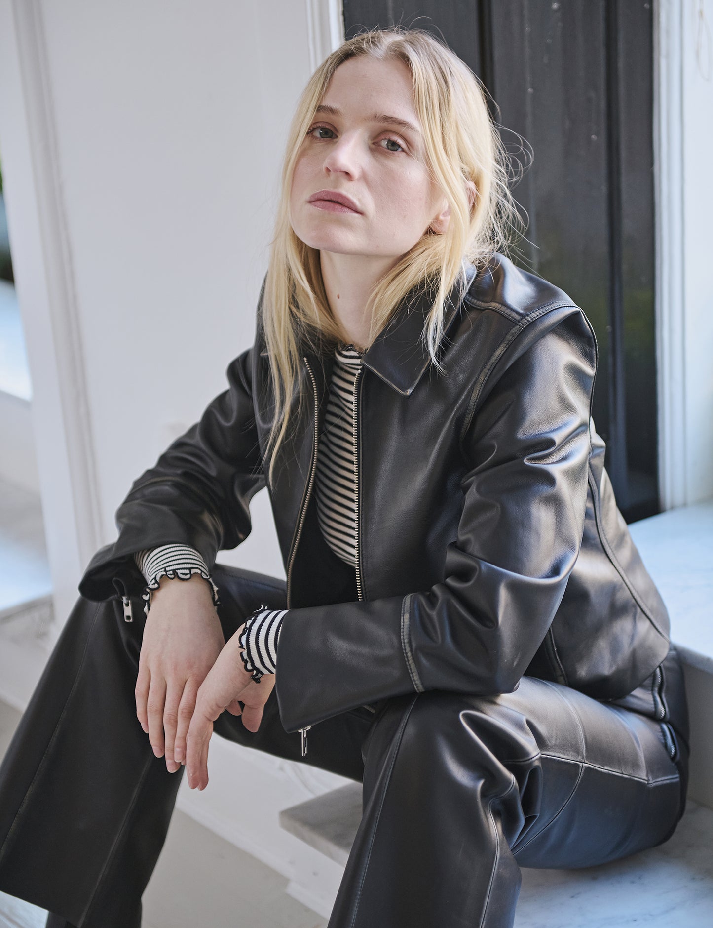 Smooth Leather Rachel Jacket, Black