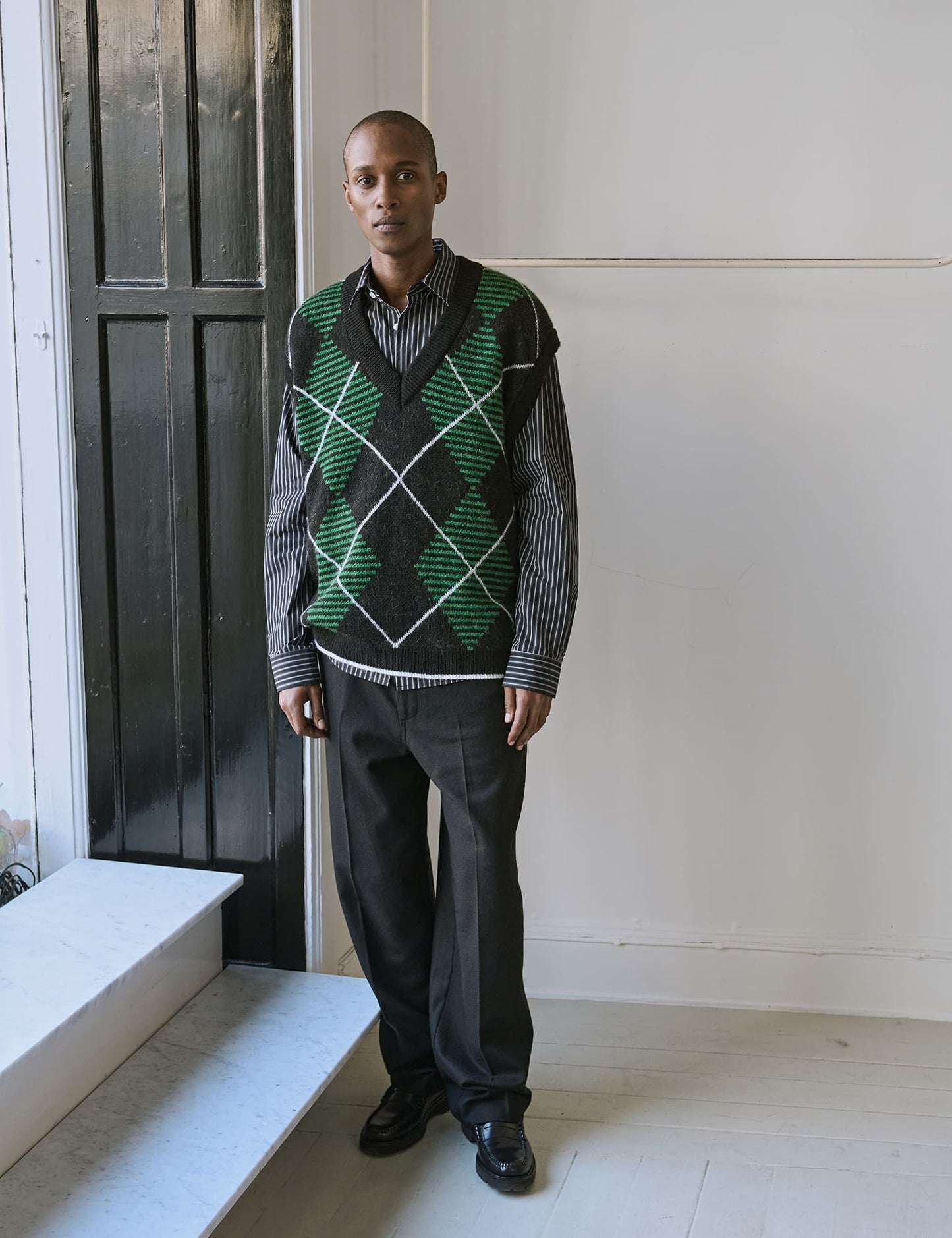 Comfy Wool Harper Argyle Vest, Black