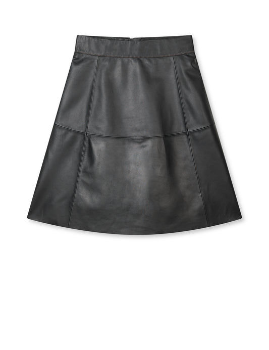 Smooth Leather Stelly Skirt, Black