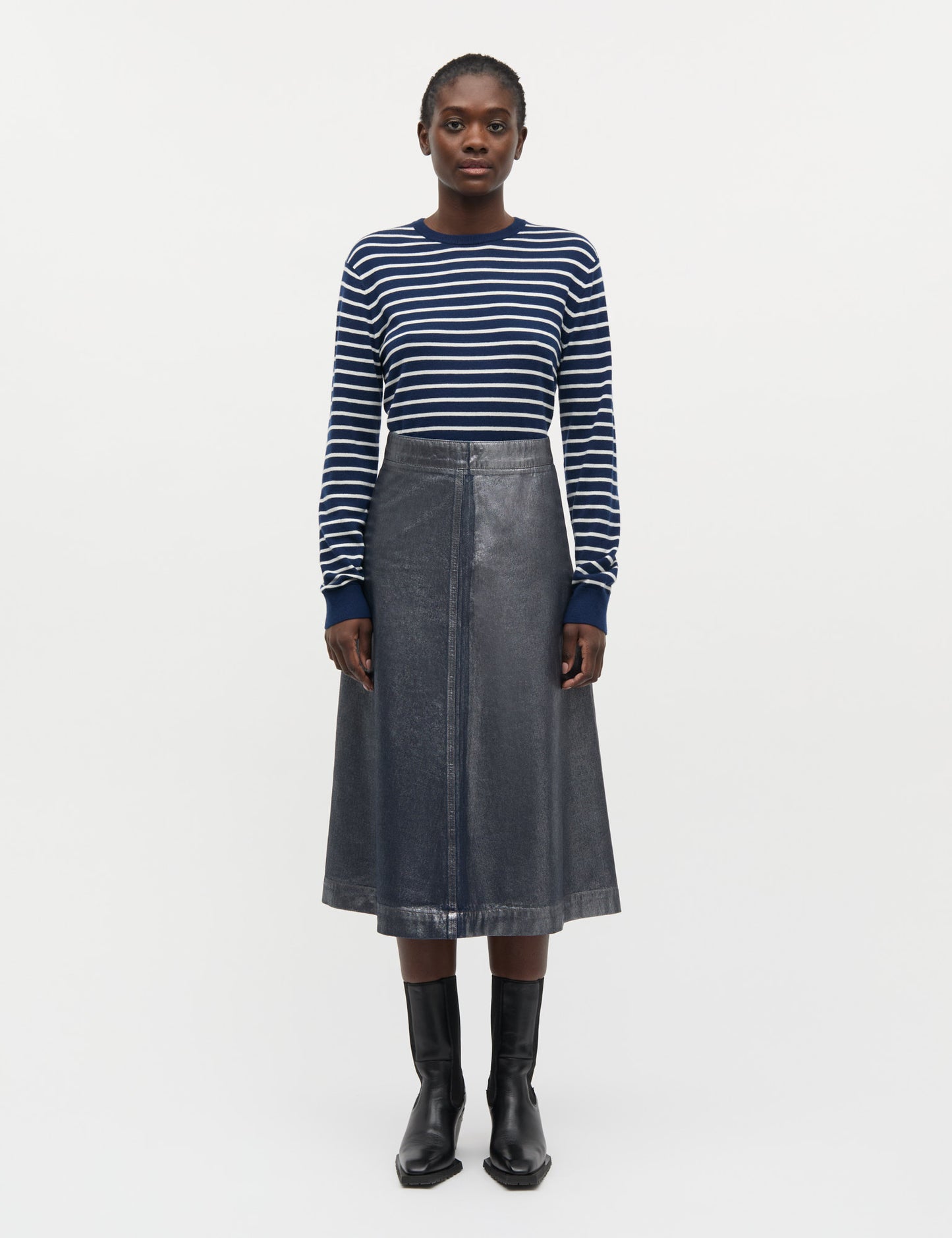 Fine Merino Emma Stripe Knit, Parisian Night/Vanilla Ice