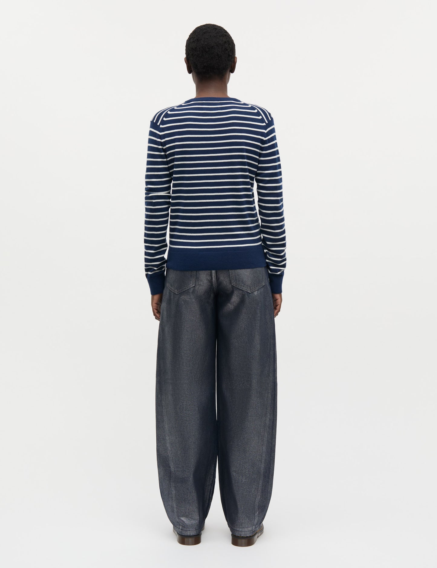 Fine Merino Charlot Stripe Cardigan, Parisian Night/Vanilla Ice