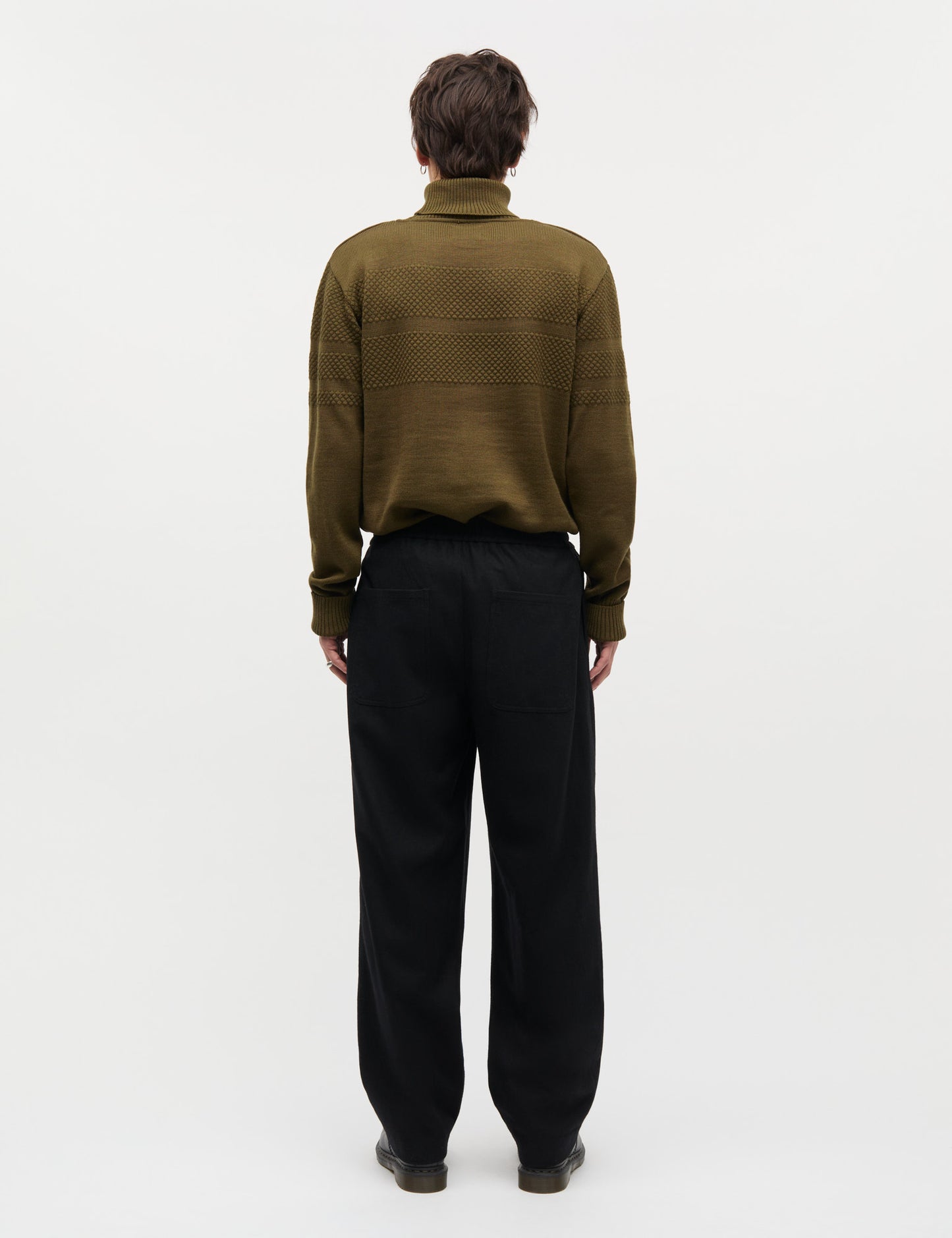 Fancy Wool Drawstring Pants, Black