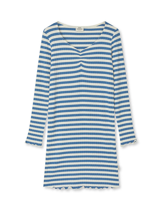 5x5 Classic Stripe Tikina Dress, Vanilla Ice/Bright Cobalt