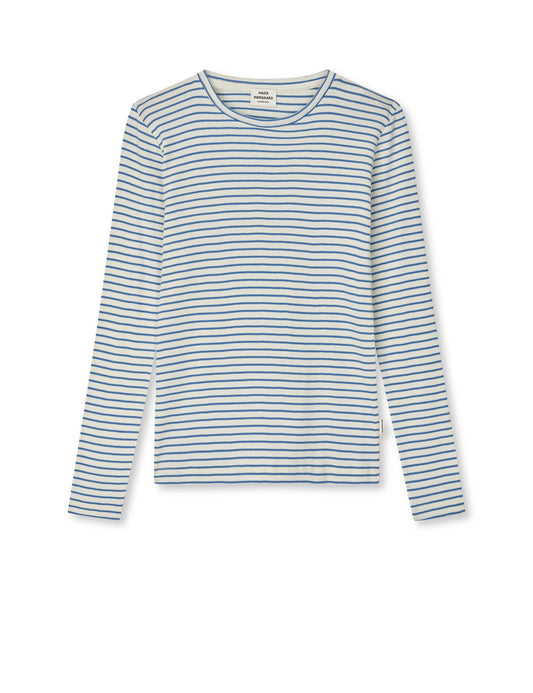 2x2 Cotton Stripe Talino Tee L/S, Vanilla Ice/Bright Cobalt