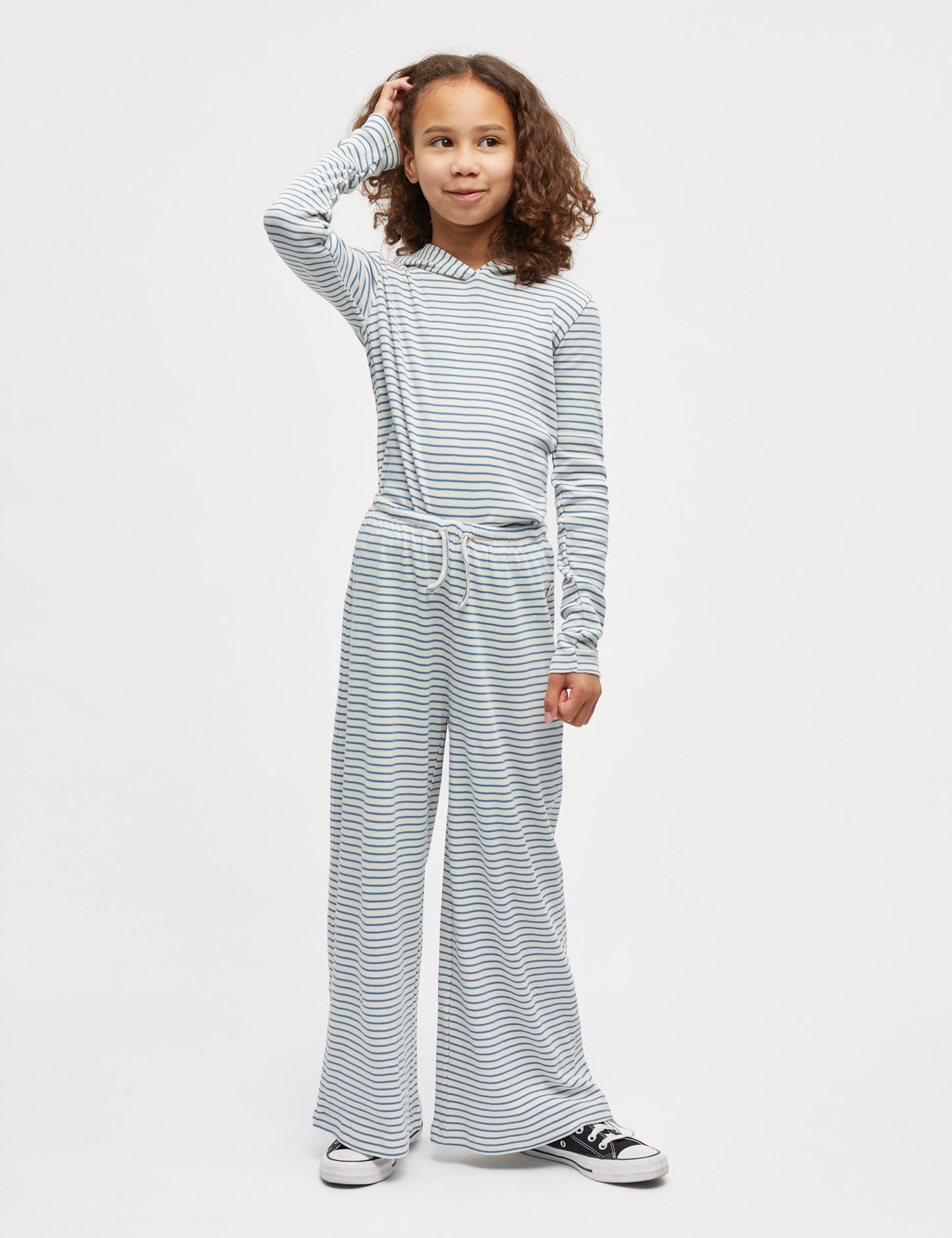 2x2 Cotton Stripe Tally Hoodie, Vanilla Ice/Bright Cobalt