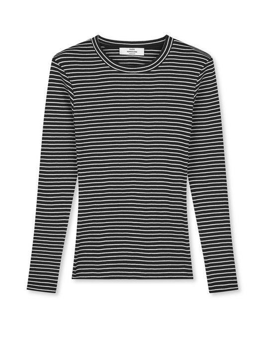 2x2 Cotton Stripe Tuba Tee LS, Black/Vanilla Ice