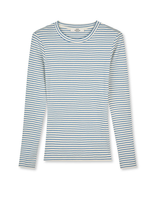 2x2 Cotton Stripe Tuba Tee LS, Vanilla Ice/Bright Cobalt