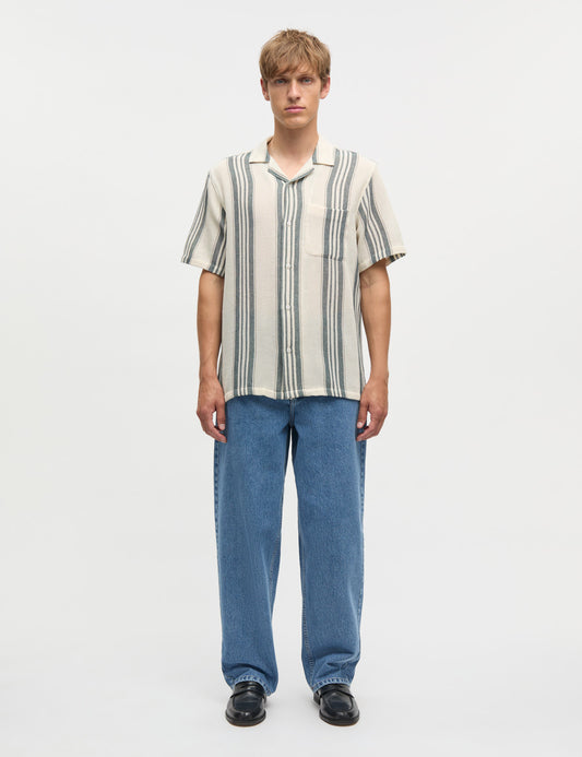 Weave Mesh Kenji  Shirt SS, Vanilla Ice/Deep Sea Stripe