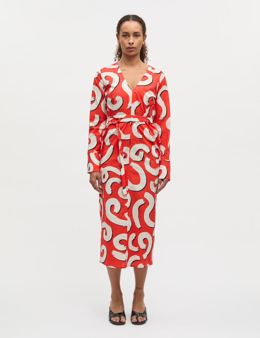 Colleen Oda Dress AOP, Swirl AOP/Fiery Red