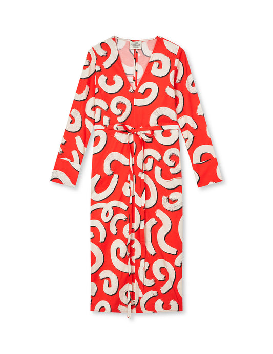 Colleen Oda Dress AOP, Swirl AOP/Fiery Red