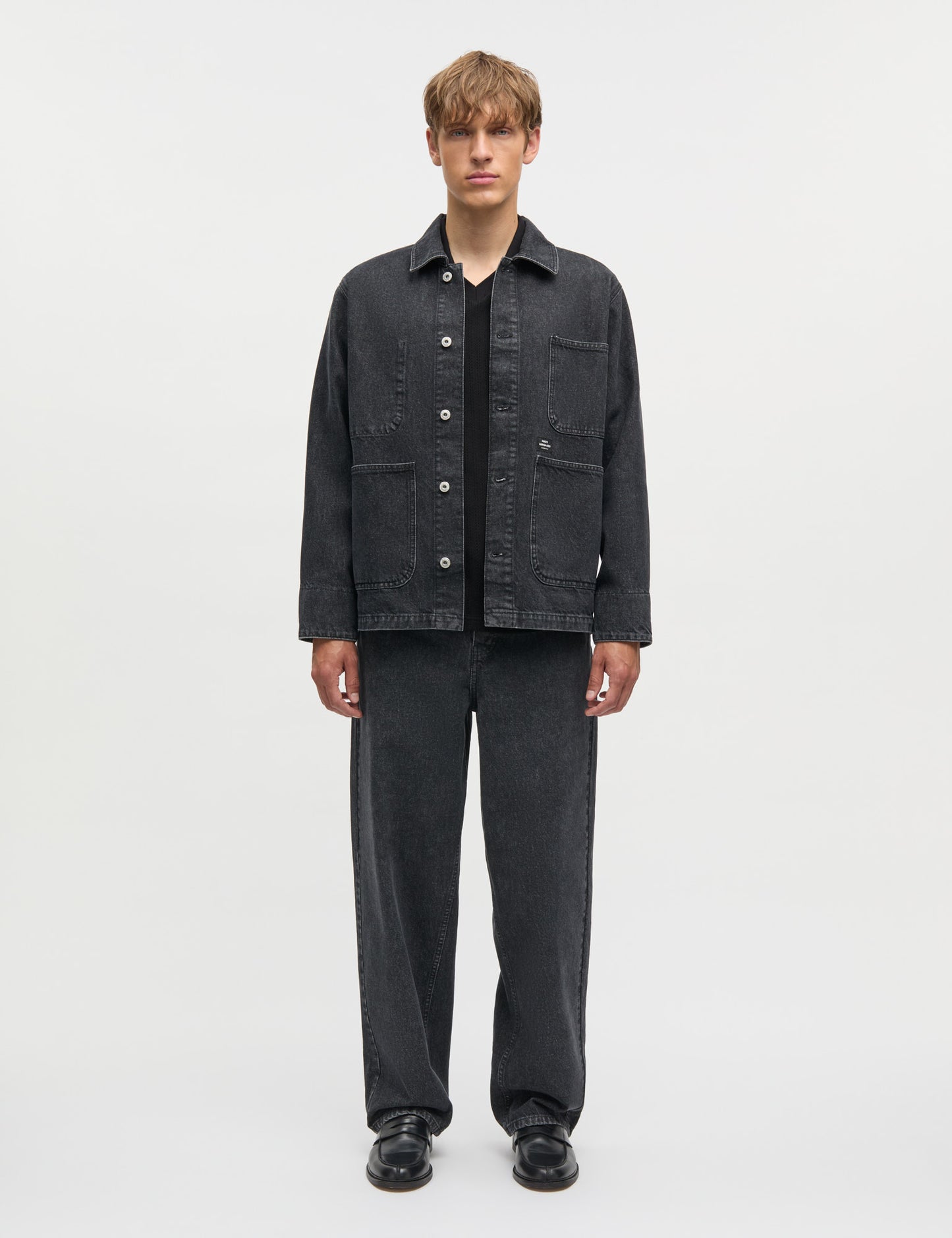 Arizona Black Denim Chore Jacket, Black Grey Stone Wash