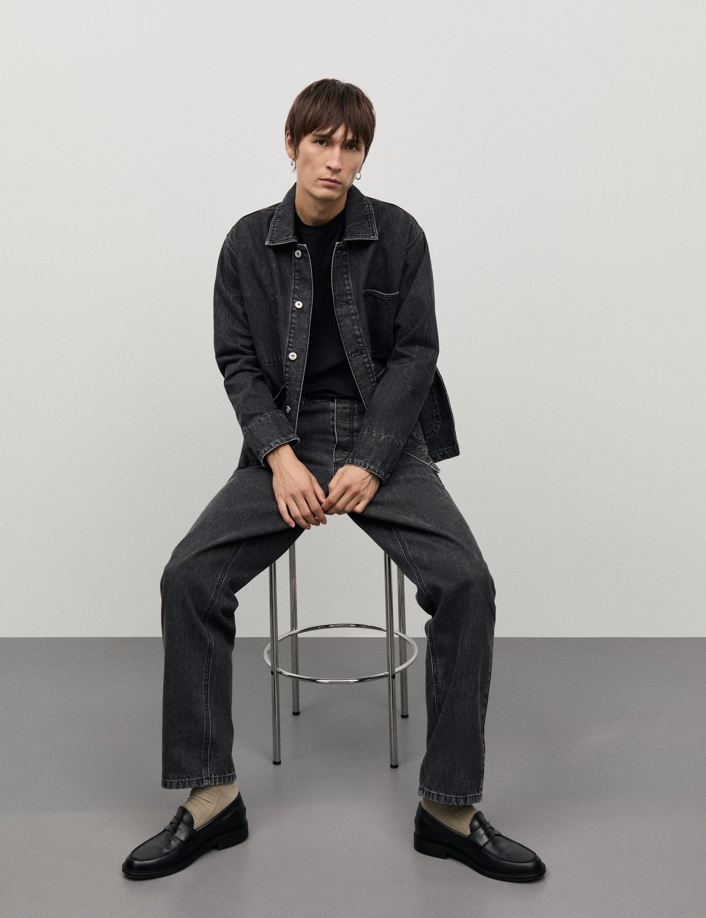 Arizona Black Denim Chore Jacket, Black Grey Stone Wash