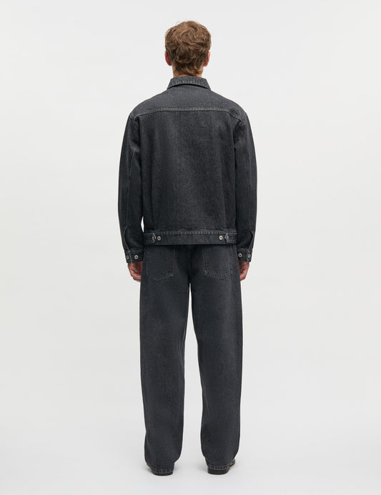 Arizona Black Denim Trucker Jacket, Black Grey Stone Wash