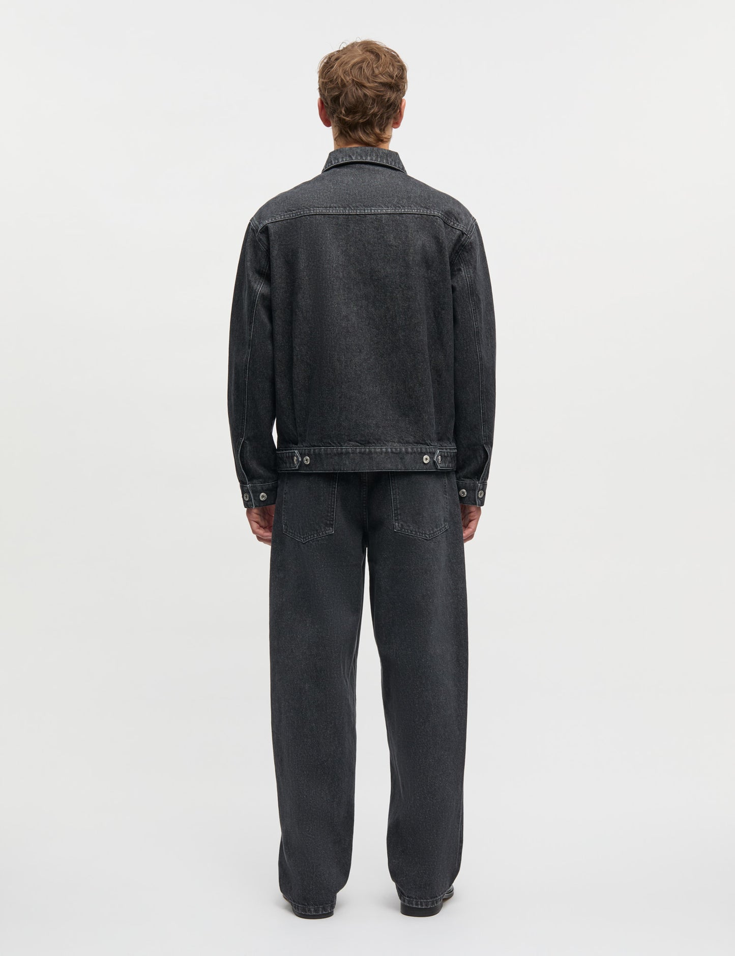 Arizona Black Denim Trucker Jacket, Black Grey Stone Wash