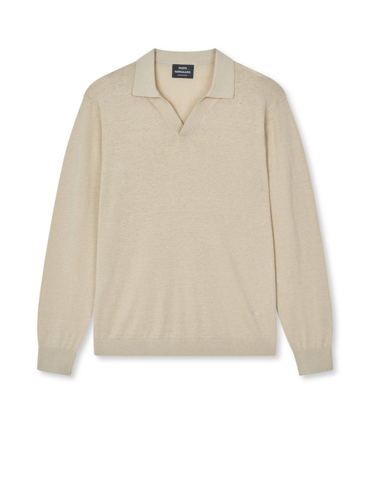 Cotton Lino Theo Polo LS Knit, Castle Wall