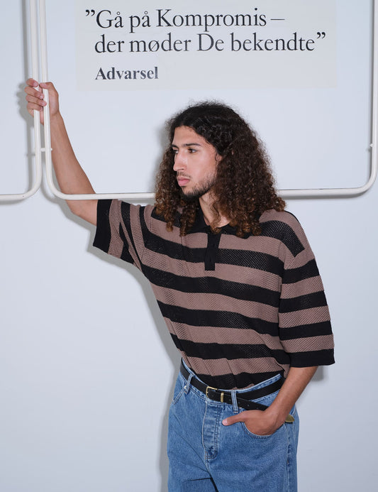 Cotton Lino Arlo Polo, Walnut/Black