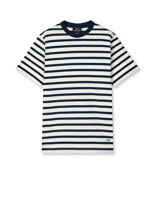Cotton Jersey Stripe Frode Tee, Vanilla Ice/Sky Captain