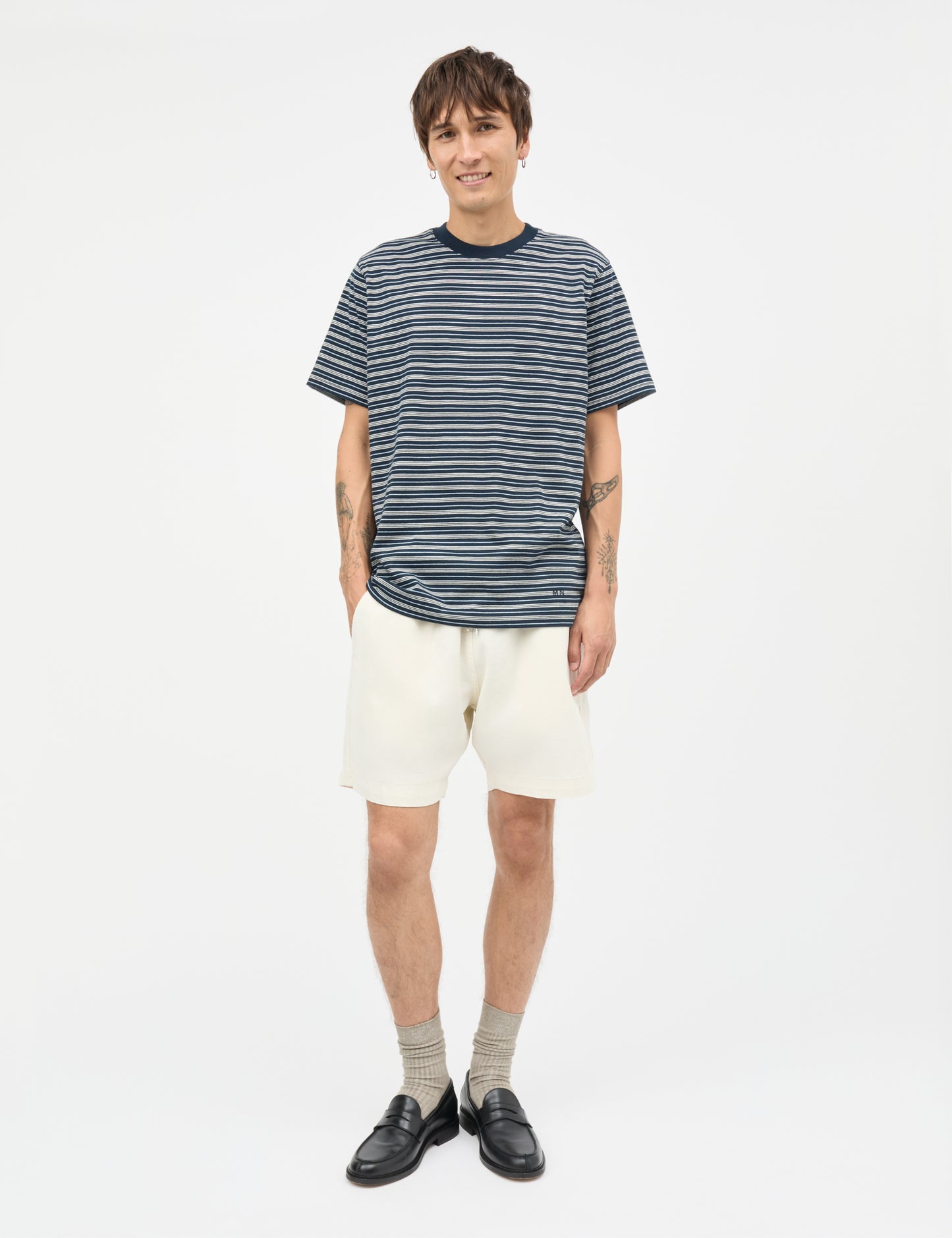 Cotton Jersey Stripe Frode Tee, Sky Captain/Vanilla Ice/Cashme
