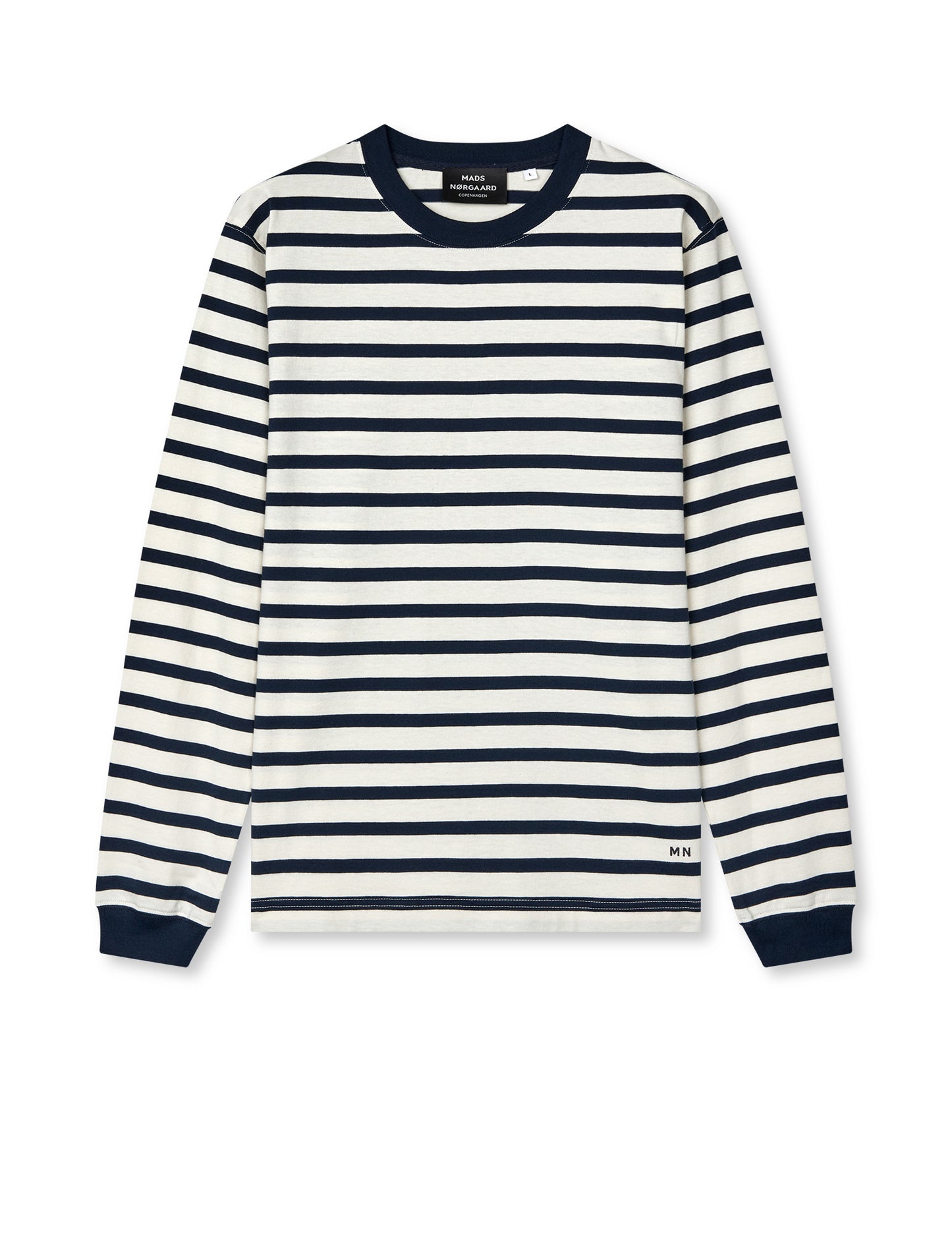 Cotton Jersey Stripe Frode Tee LS, Vanilla Ice/Sky Captain