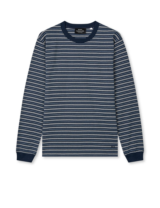 Cotton Jersey Stripe Frode Tee LS, Sky Captain/Vanilla Ice/Cashme