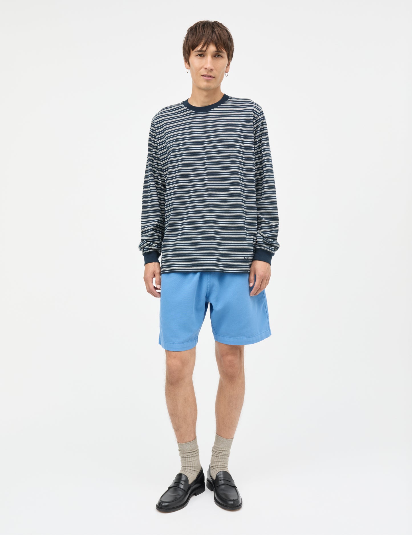 Cotton Jersey Stripe Frode Tee LS, Sky Captain/Vanilla Ice/Cashme