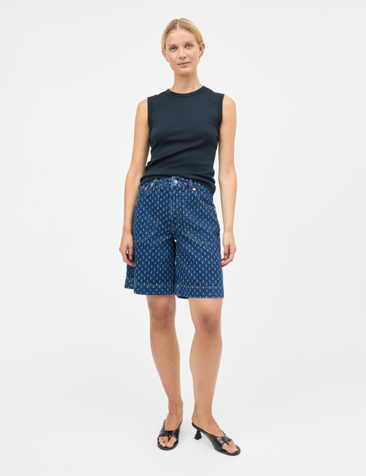 Distres Denim Rossy Shorts, Mid Blue Denim