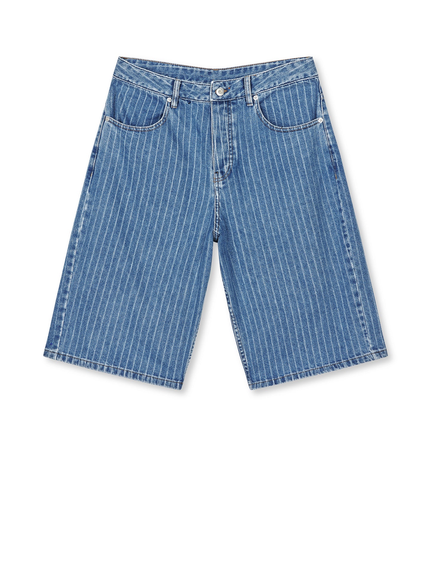 Striped Denim Hannes Shorts, Light Blue Wash