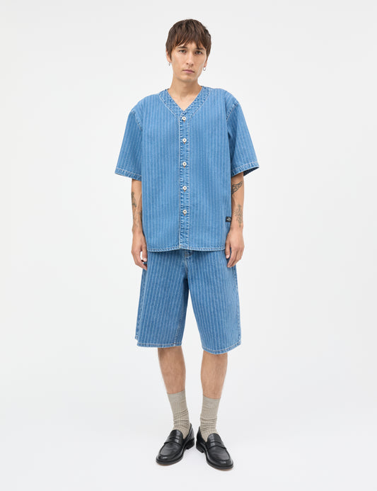 Striped Denim Hannes Shorts, Light Blue Wash