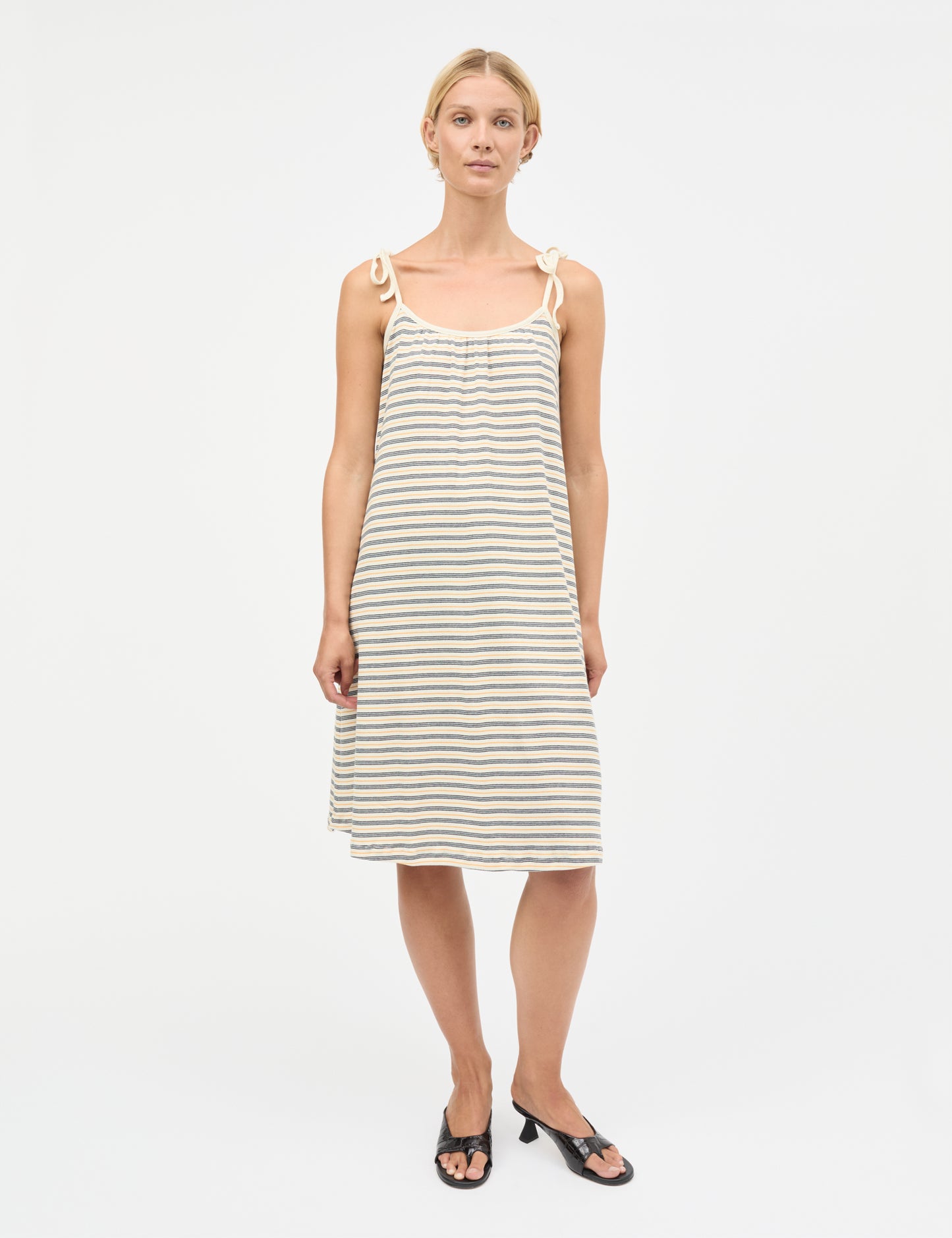 2x2 Cotton Stripe Stine Dress, Vanilla Ice/Sky Captain/Zinnia