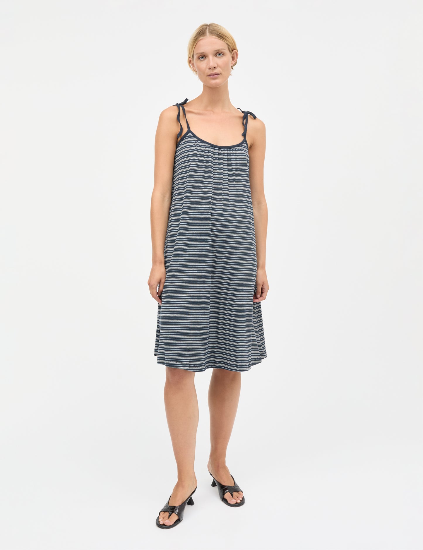2x2 Cotton Stripe Stine Dress, Sky Captain/Vanilla Ice/Cashme