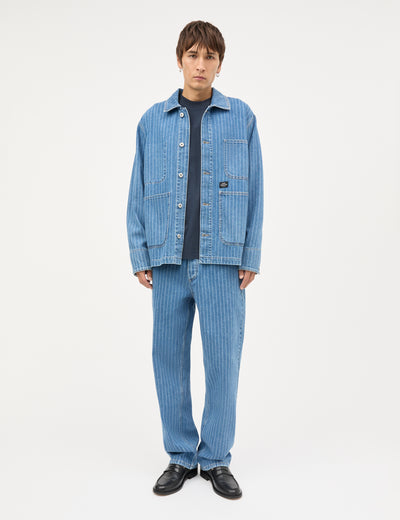 Striped Denim Chore Jacket, Light Blue Wash