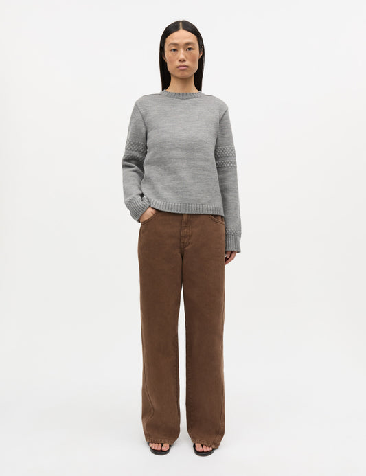 Wool Karoline Sweater, Mid Grey Melange