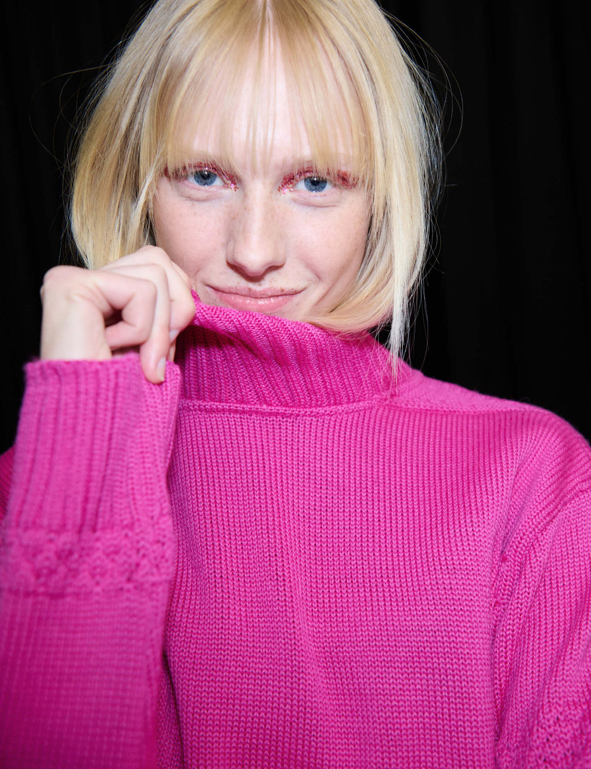 Wool Berthe Turtleneck Sweater, Rose Violet
