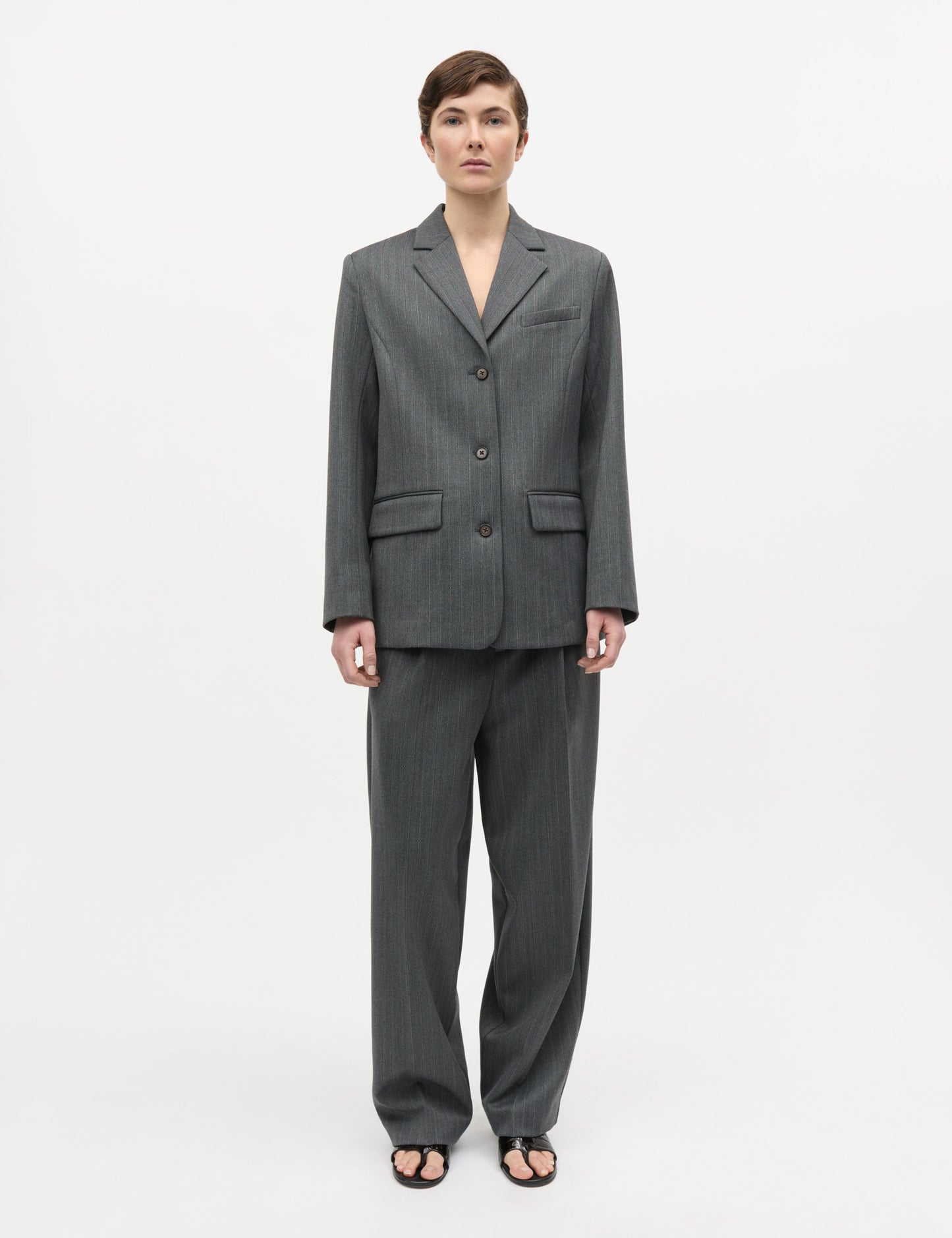 Herringbone Pin Less Blazer, Dark Grey Melange/Winetasting