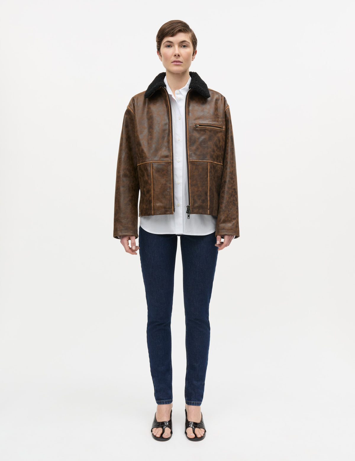 Worn Leather Patricia Jacket, Cocoa
