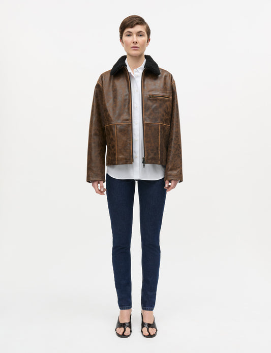 Worn Leather Patricia Jacket, Cocoa