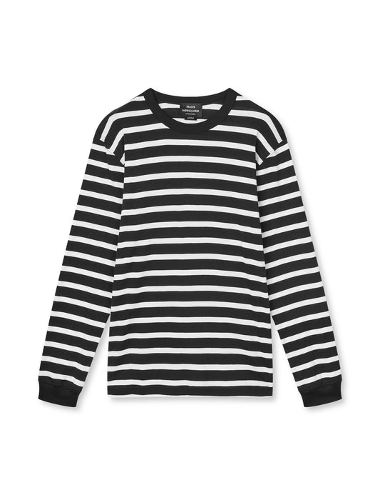 Klassik Rib Stripe Esben LS Tee, Black/White