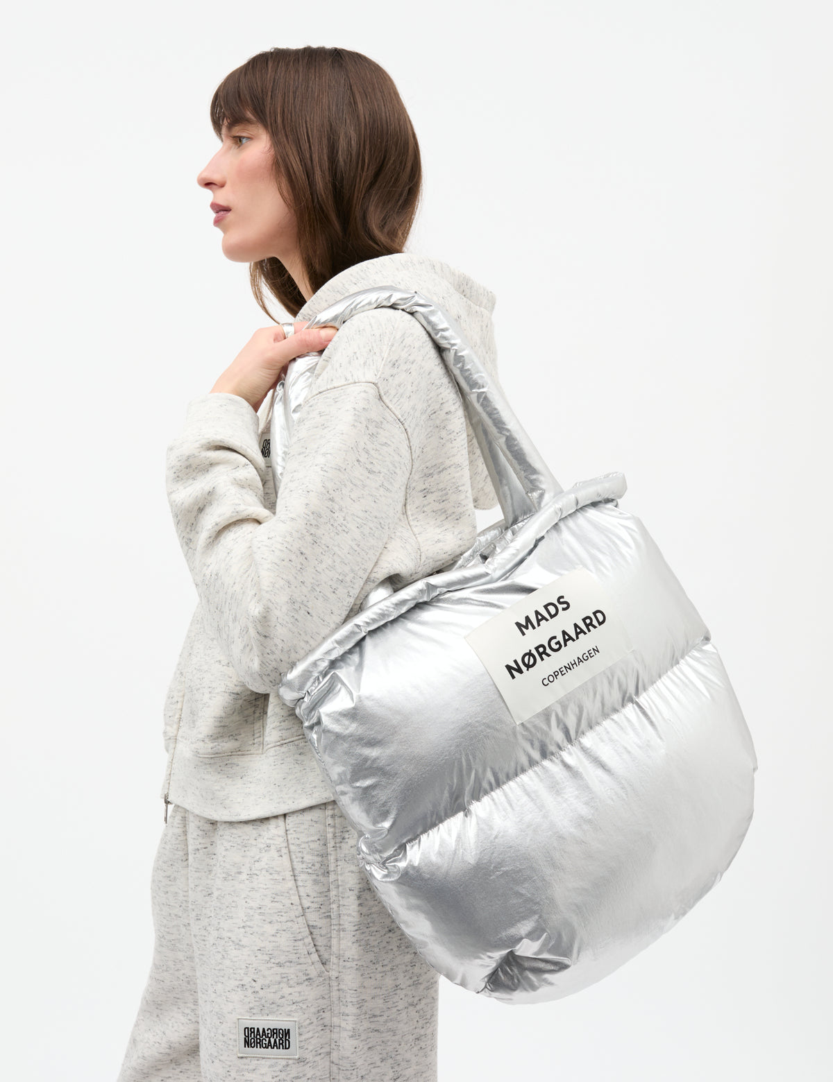 Metallic Nylon Pillow Bag, Silver