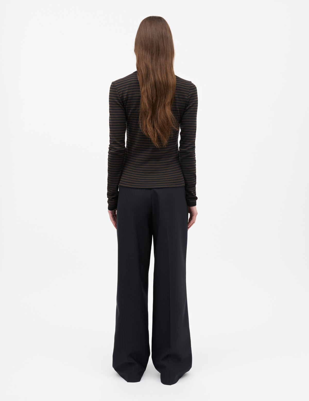 Grace Jersey Stripe Camille Tee LS, Black/Turkish Coffee