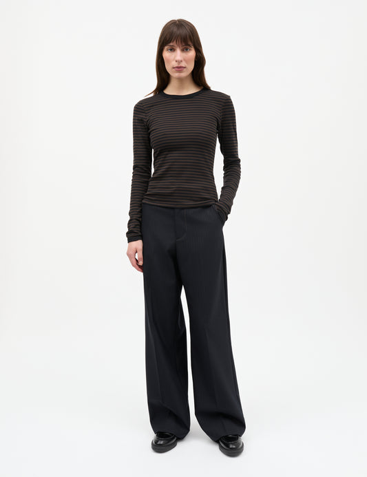 Grace Jersey Stripe Camille Tee LS, Black/Turkish Coffee